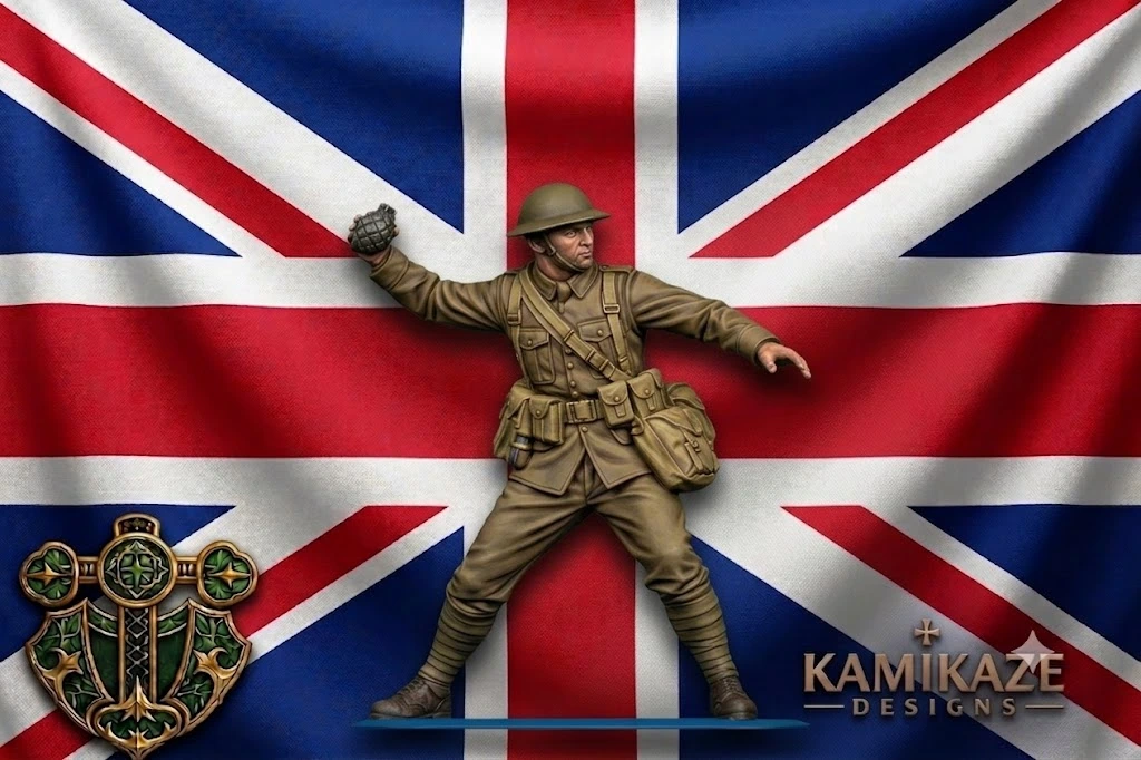WW1 British Soldier Throwing a Grenade