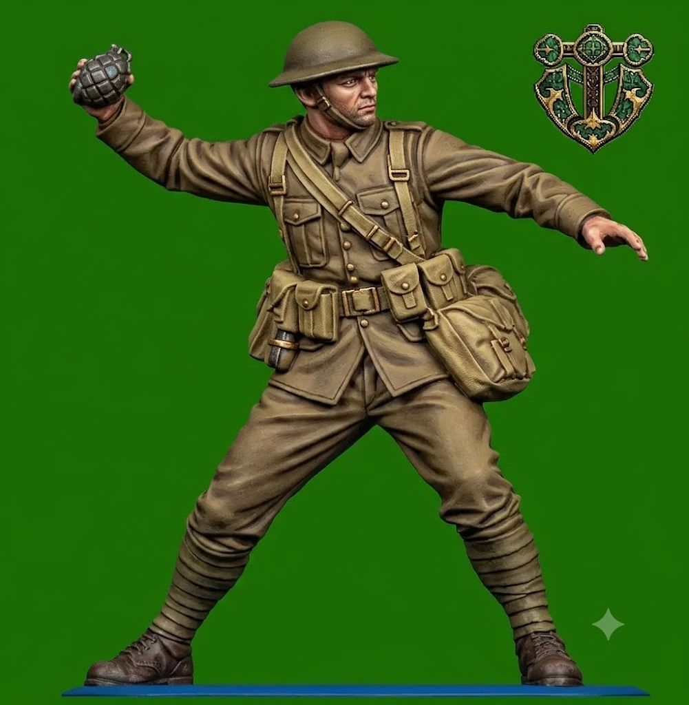 Vista 2 de WW1 British Soldier Throwing a Grenade