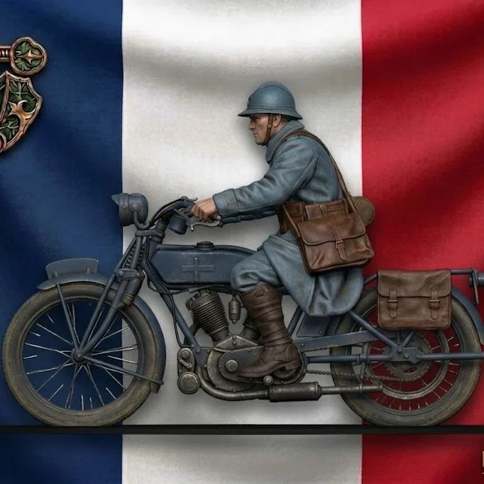 WW1 French Messenger on Motorbike